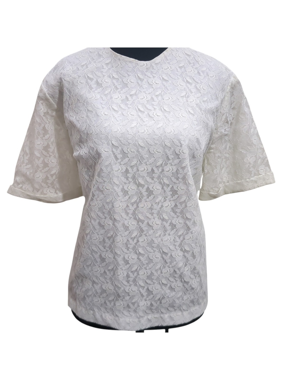 Vintage 70'sMode O'Day White Floral Lace Blouse Women Sz L Cottagecore Coquette